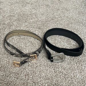 Set of Two Stylish Belts - Black and Snakeskin